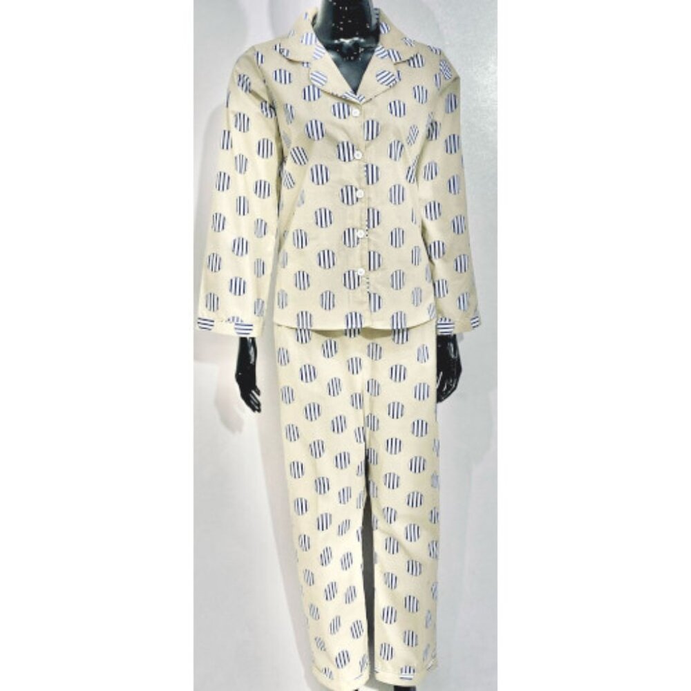 SoieRose 100% Cotton Long Sleeve Pajama Set – Malibu and Blue - SR-1087